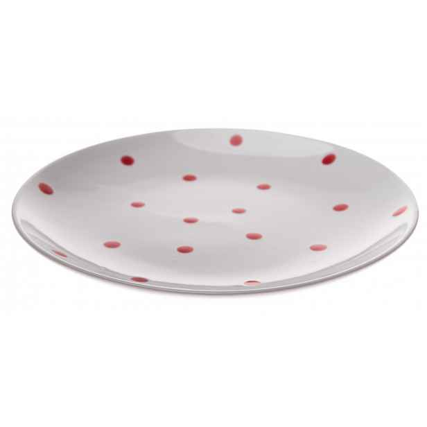 Mělký talíř 26,5 cm, bílý s puntíky