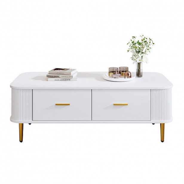 Redom KONFERENČNÍ stolek 105/51/38 cm se 4 zásuvkami a zaoblenými hranami, MDF, Bílá