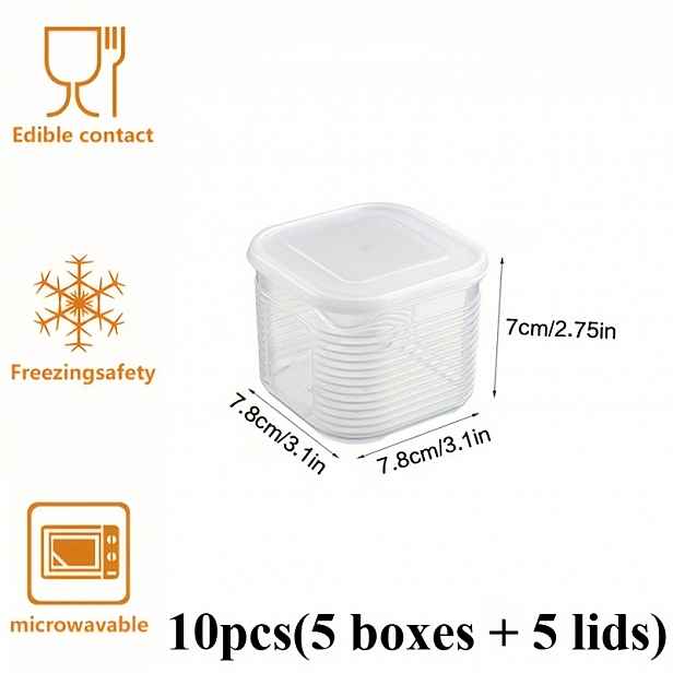 TEMU 10 ks Stohovatelné boxy na potraviny s měkkými víčky (5 víček a 5 boxů) - Potravinářský plast, prostorově úsporný design vhodný pro organizaci v
