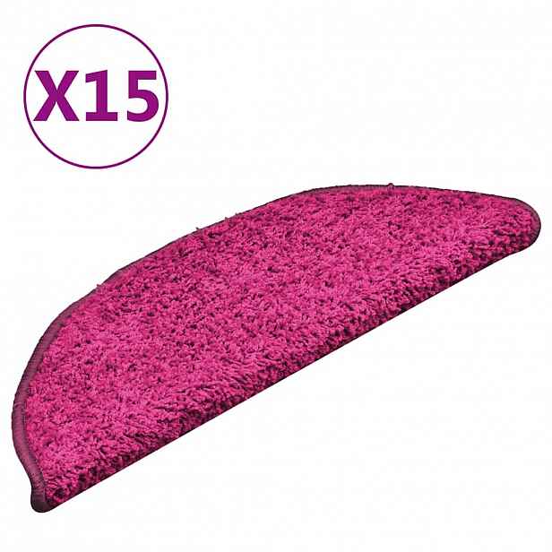 vidaXL Schodové rohože 15 ks 56 x 17 x 3 cm růžové, půlkulaté