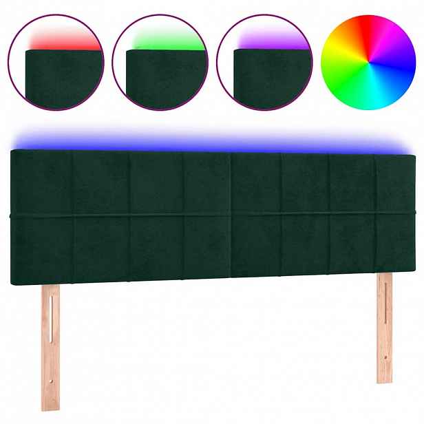 vidaXL Čelo postele s LED tmavě zelené 144x5x78/88 cm samet