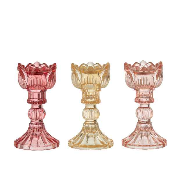 3ks růžový mix skleněný svícen tulipán Tulippo - Ø 8*15 cm J-Line by Jolipa