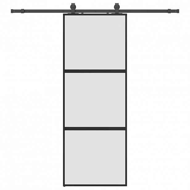 vidaXL Posuvné dveře se sadou kování černé 76x205 cm Tvrzené sklo
