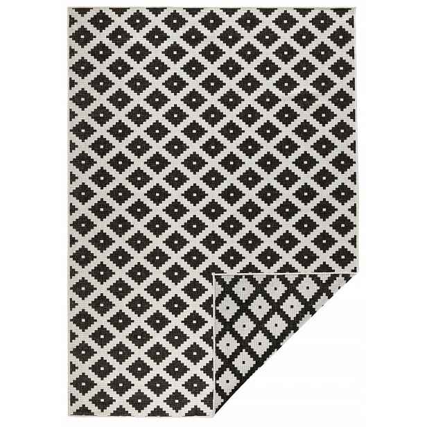 Koberec na terasu 200x290 cm, oboustranný, provázkový, černo krémový, plochý