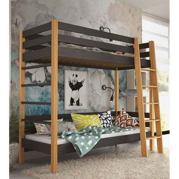 Patrová postel pro děti 80x190 CORNA - dub / černá