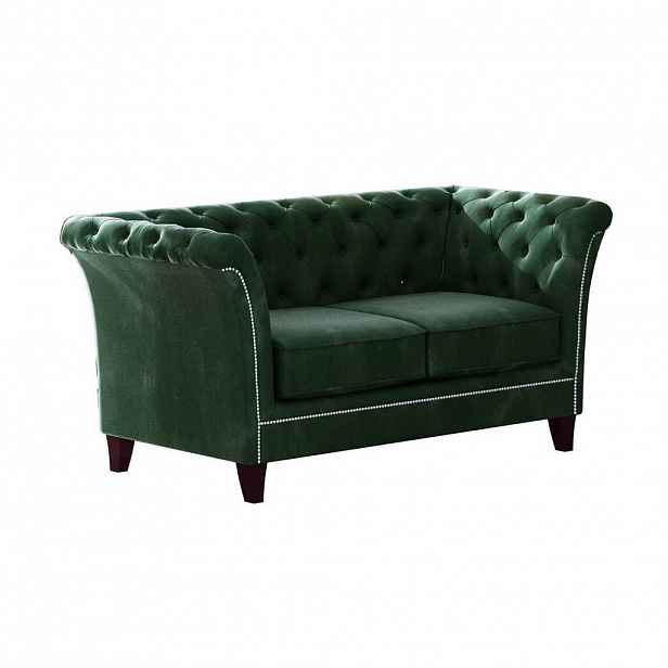 S-Style CHESTERFIELD DVOUMÍSTNÁ POHOVKA Fusion z lahvově zeleného sametu