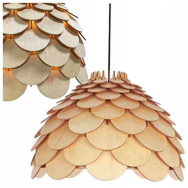 Závěsná Lampa Burgo Velká Dřevěná 1XE27 Stylová, 120 CM, Přírodní Design
