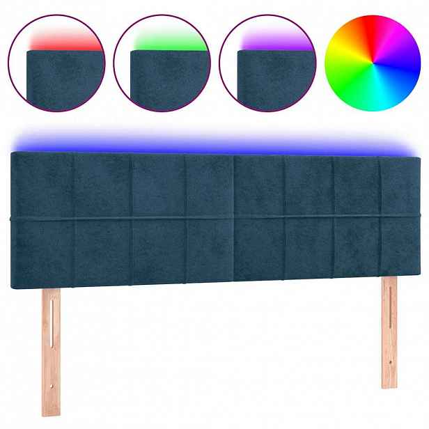 vidaXL Čelo postele s LED tmavě modré 144x5x78/88 cm samet