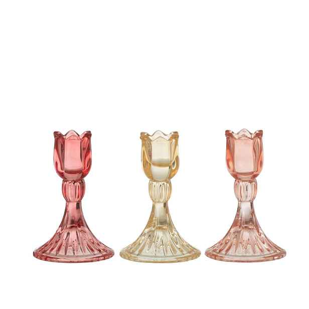 3ks růžový mix skleněný svícen tulipán Tulippo - Ø 8*12 cm J-Line by Jolipa