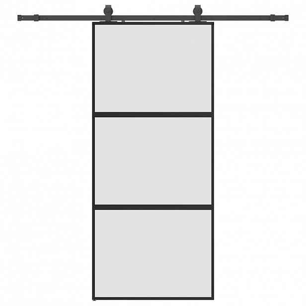 vidaXL Posuvné dveře se sadou kování černé 90x205 cm Tvrzené sklo