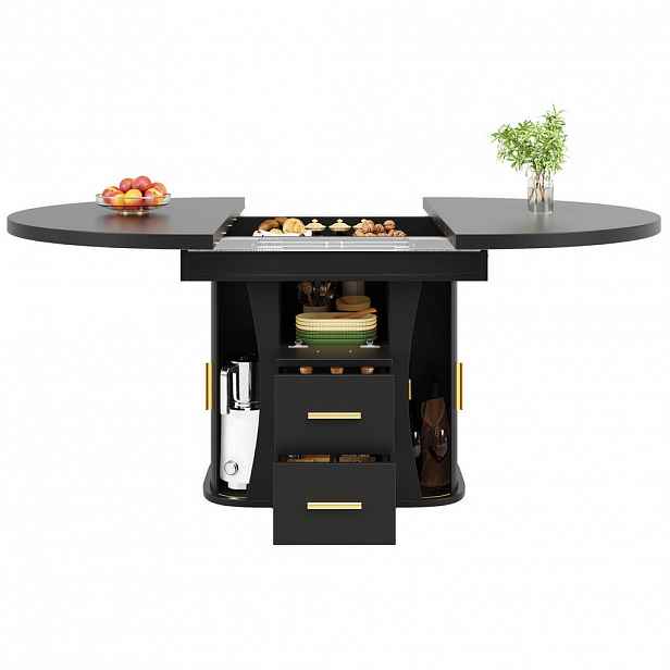 Modfu ROZKLÁDACÍ jídelní stůl z MDF 118-158x118x77 cm černý s výsuvnou deskou a úložným prostorem