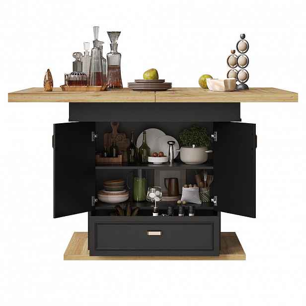 Redom ROZKLÁDACÍ jídelní stůl 110-140/80/75 cm s úložným prostorem, odolnou MDF deskou a stabilní základnou, Přírodní dřevo