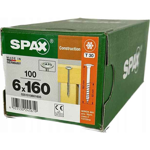 Šrouby pro dřevěné konstrukce 6x160 Spax A`100