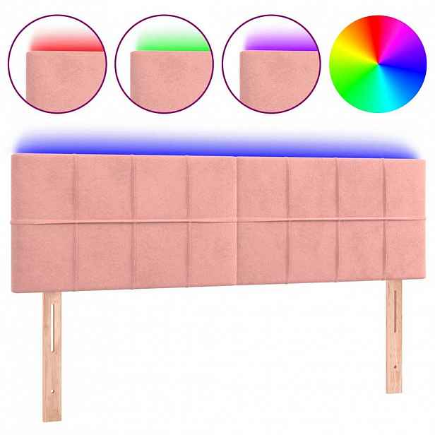 vidaXL Čelo postele s LED růžové 144x5x78/88 cm samet