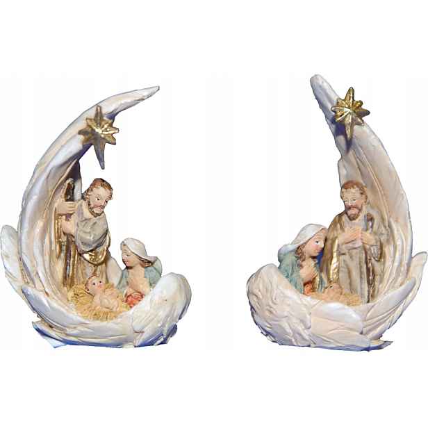 2 krásné figurky Svaté rodiny vánoční v křídlech, 12,2 cm vysoké