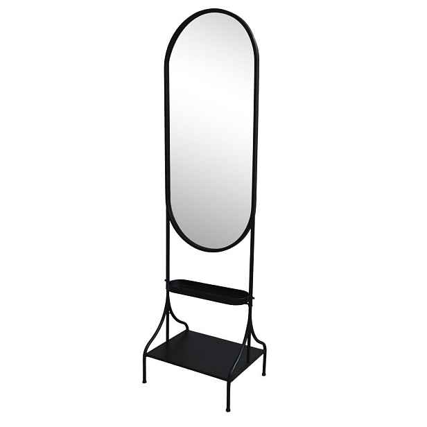 Černé antik kovové stojací zrcadlo s poličkou Filonia - 50*37*180 cm Chic Antique