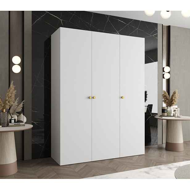 Elegantní šatní skříň CAITIR 1 150 cm - bílá / zlaté úchyty