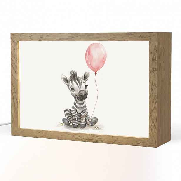 OnlyWow NOČNÍ LAMPIČKA Zebra - Dítě - Zvířata - Růžový balónek 30x20 cm