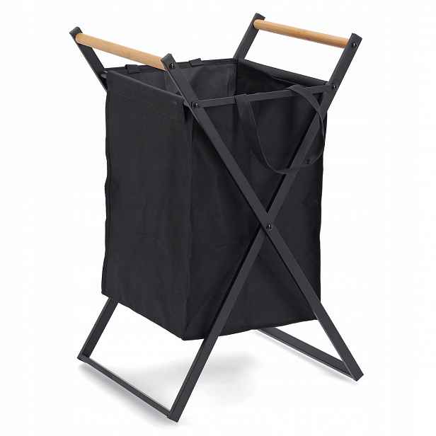Rozkládací Koš Na Prádlo Polyester Kovový Rám Černý 36,5 X 40 X 67 CM