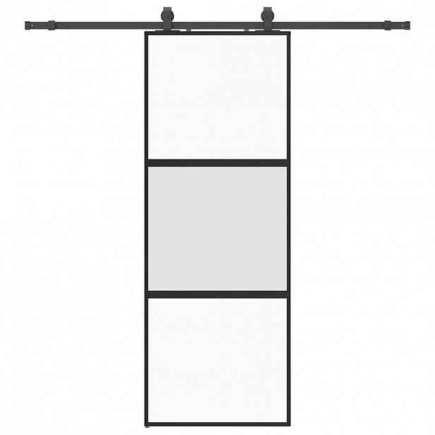 vidaXL Posuvné dveře se sadou kování černé 76x205 cm Tvrzené sklo