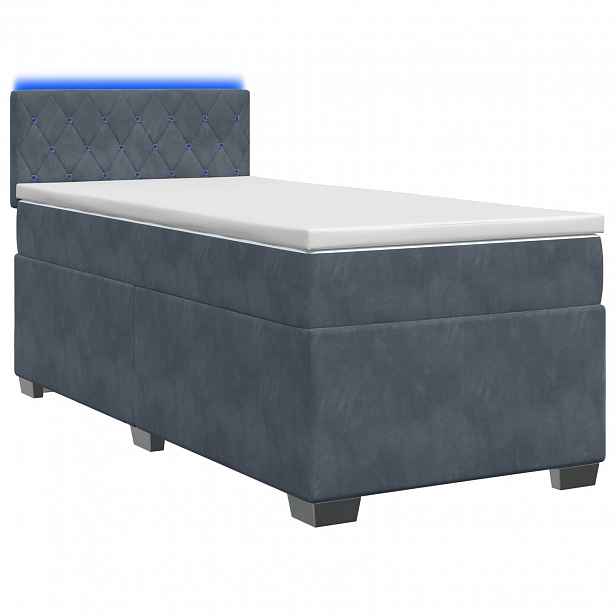 vidaXL Box spring postel s matrací a LED Tmavě šedá 80 x 200 cm Samet