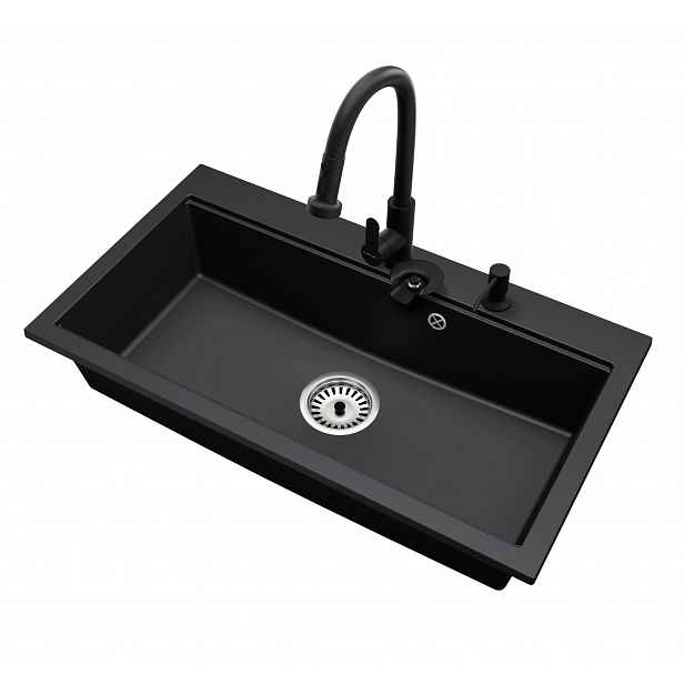 Granitový dřez Jednokomorový Elite 80 Baterie Dávkovač Sifon Chrom
