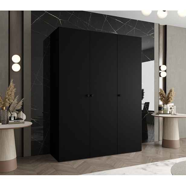 Elegantní šatní skříň CAITIR 1 150 cm - černá / černé úchyty