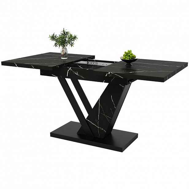 Modfu JÍDELNÍ stůl 160x75x75.5 cm černý z MDF a kovu rozkládací s mramorovým dekorem