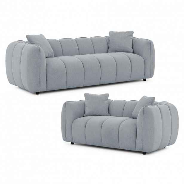 S-Style SEDACÍ SOUPRAVA 3+2 Nubira v hluboce prošívaném designu Bubble z měkké strukturované látky v šedé barvě s moderním vzhledem