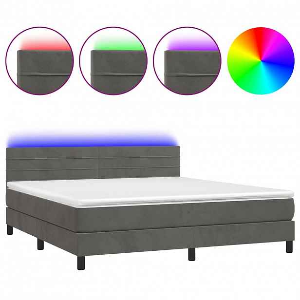 vidaXL Box spring postel s matrací a LED tmavě šedá 160x200 cm samet