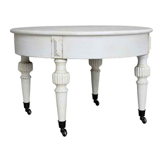 Krémový antik dřevěný coffee stolek na kolečkách Antoinette - Ø 70*46 cm Chic Antique