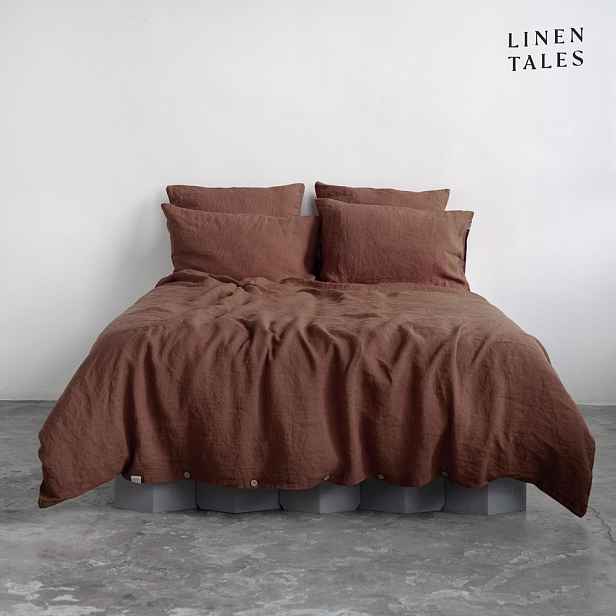 Tmavě hnědé lněné povlečení na jednolůžko 140x200 cm Chocolate – Linen Tales