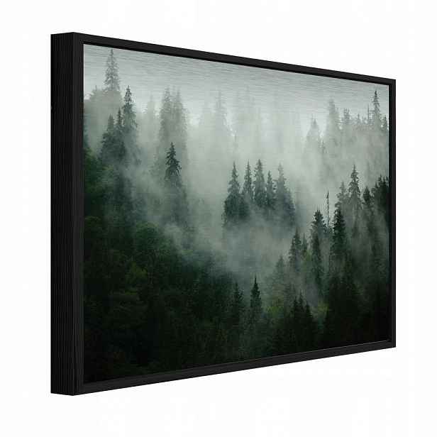 Wallarena ZARÁMOVANÉ obrazy les v mlze příroda zelená 150x100 cm