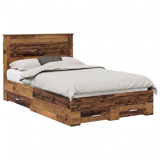vidaXL Rám postele s čelo Staré dřevo 120 x 190 cm Kompozitní dřevo