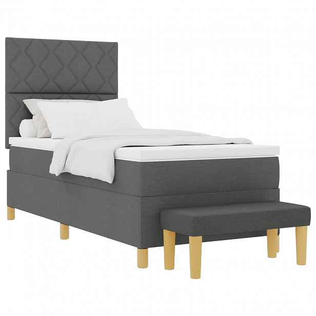vidaXL Postel s boxspringem s čelo Tmavě šedá 200 x 90 cm textil