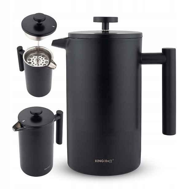 Pístový kávovar French Press 1 l černý nerezová ocel dvojité stěny