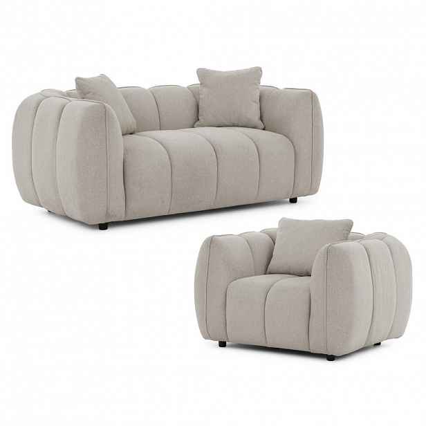 S-Style SEDACÍ SOUPRAVA 2+1 Nubira v hluboce prošívaném designu Bubble z měkké strukturované látky v barvě taupe s moderním vzhledem