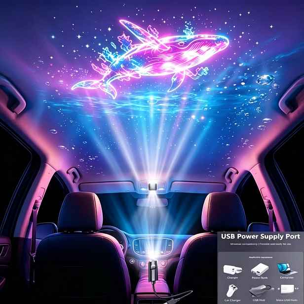 TEMU Projekční noční světlo s oceánskou tematikou na 8 plátků + 1 projekční lampa, kreativní LED prostředí, USB napájená 360° otočná projekční lampa,