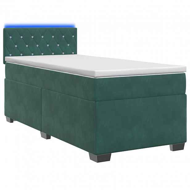 vidaXL Box spring postel s matrací a LED Tmavě zelená 80 x 200 cm