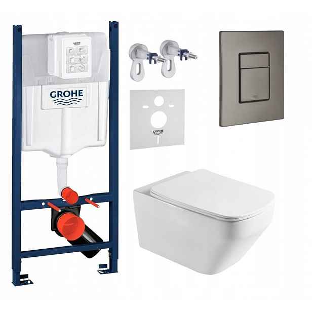 Wc sada Grohe s miskou Naron a tlačítkem grafit kartáčovaná Fresh