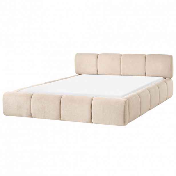 Beliani POSTEL s roštem 160/200 cm Látka Taupe Orville