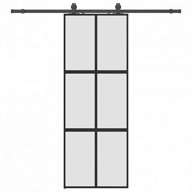 vidaXL Posuvné dveře se sadou kování černé 76x205 cm Tvrzené sklo