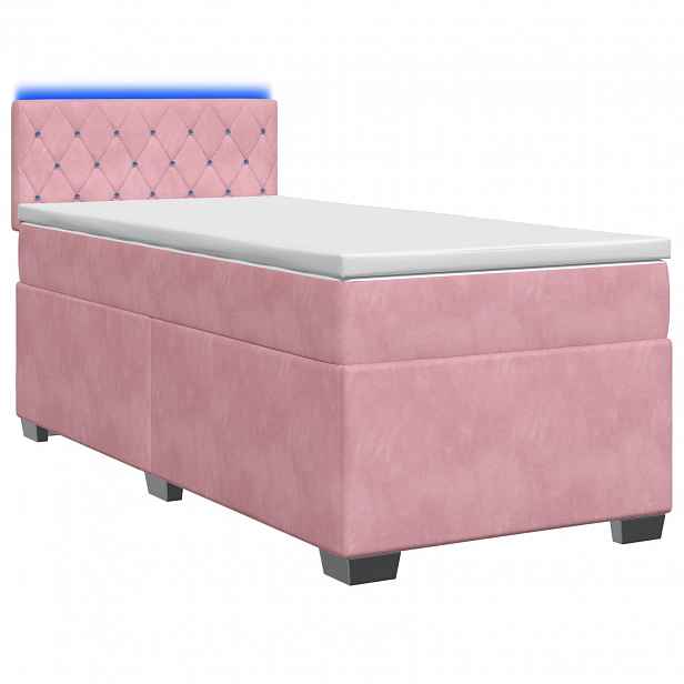 vidaXL Box spring postel s matrací a LED Růžová 80 x 200 cm Samet