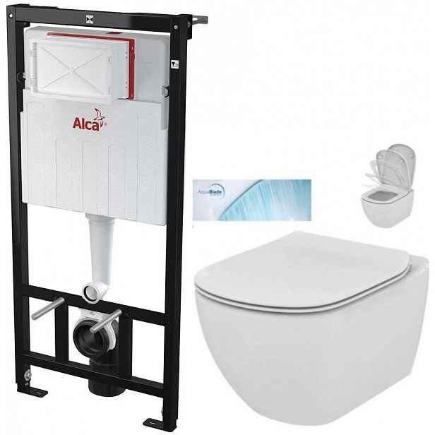 Předstěnový instalační systém bez tlačítka + WC Ideal Standard Tesi se sedátkem SoftClose, AquaBlade  AM101/1120 X TE1