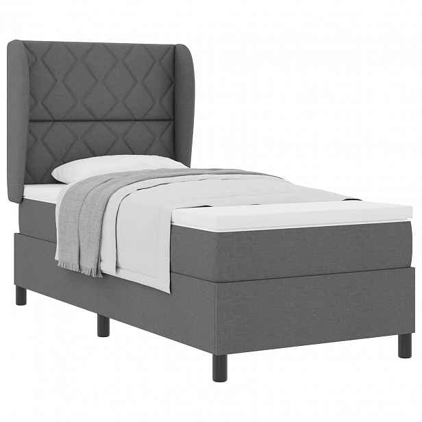 vidaXL Postel s boxspringem s čelo Tmavě šedá 90 x 190 cm textil