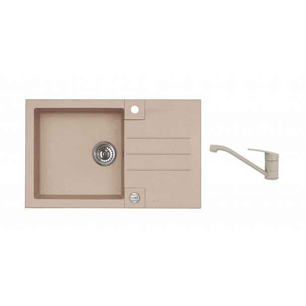 Alveus - Set dřezu Rock 130 a baterie Clara, s ovládáním odpadu, beige SETA25886