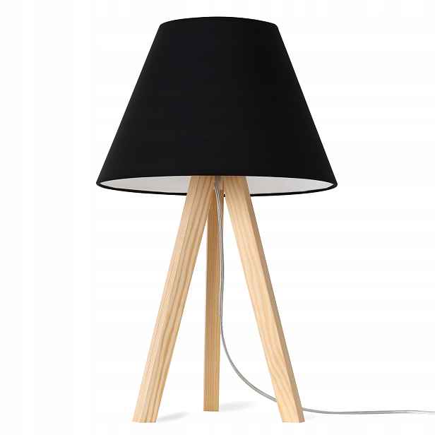 Noční Lampa Stolní Lampa Trojnožka Dřevěná S Stínítkem Černá Do Ložnice