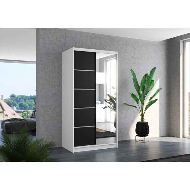 Šatní skříň se zrcadlem 100 cm EADRIX - bílá / černá