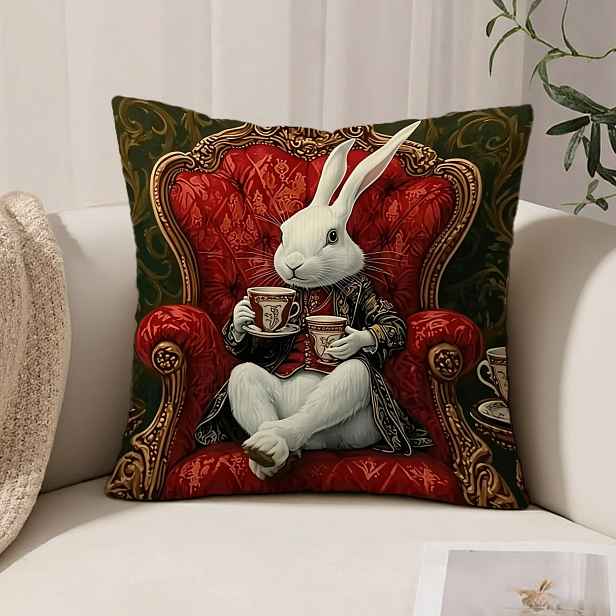 TEMU 1 ks Oboustranný potah na polštář s potiskem králíka | 17.72in*17.72in, Elegantní rozmarný design, Vhodný na pohovku do obývacího pokoje, Domácí