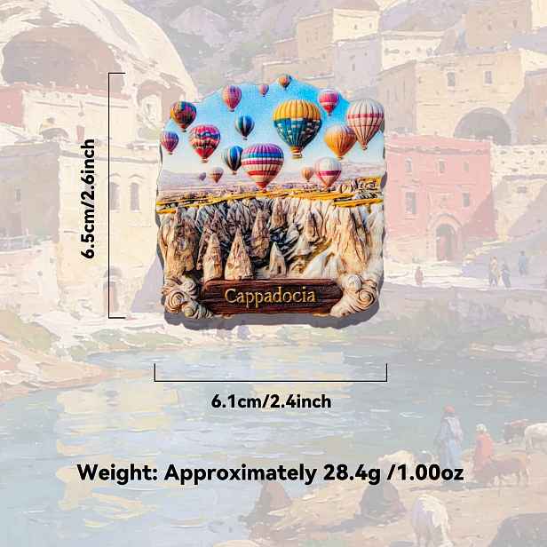 TEMU 1ks Miniaturní turistická památka Kapadocie, Magnet na lednici s horkovzdušným balónem na obloze, 3D kreativní reliéfní pryskyřičné řemeslo,
